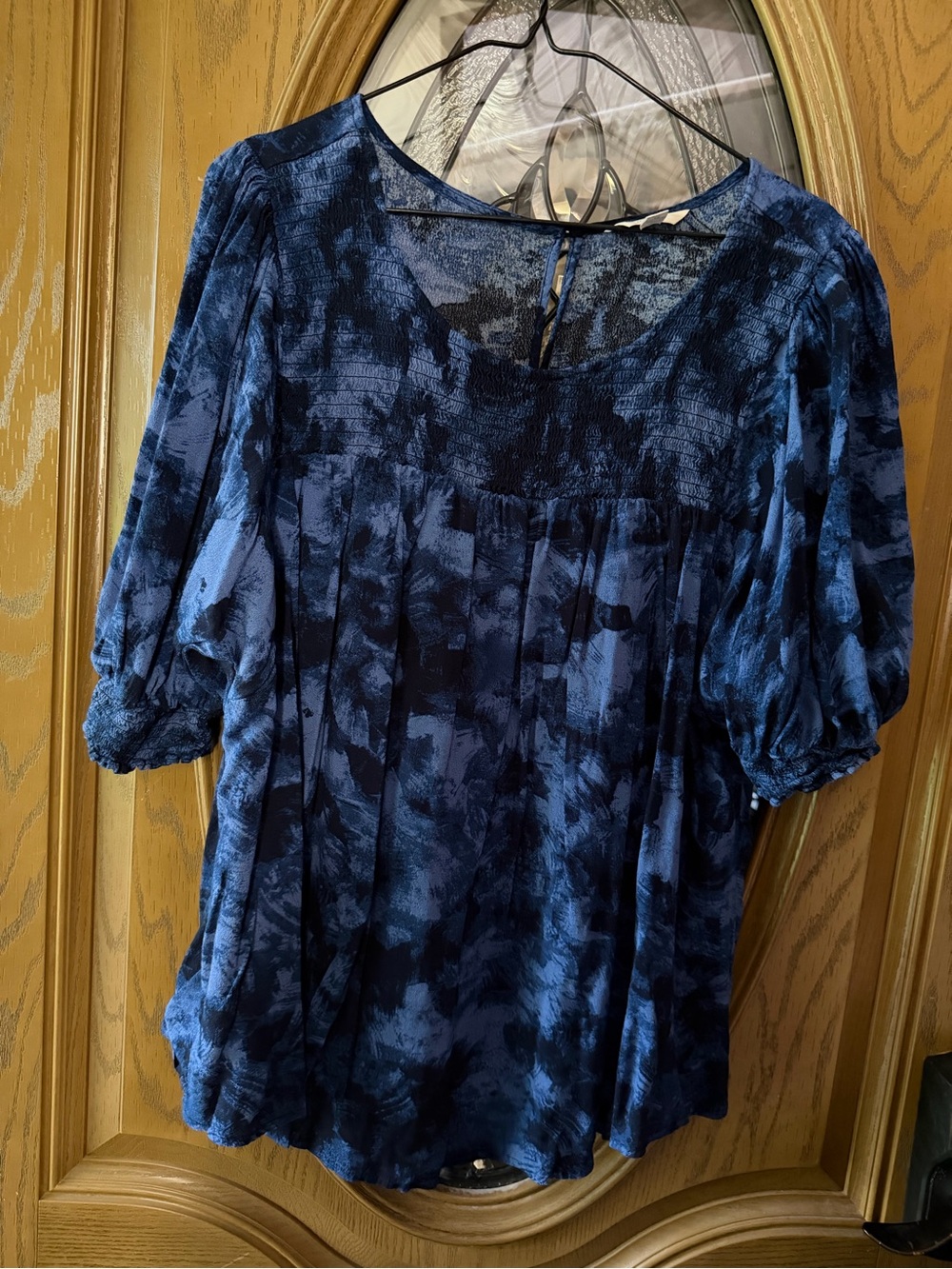 Terra & Sky Navy Blue Tie-Dye Peasant Top
